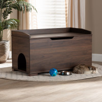 Baxton Studio SECHC150140WI-Walnut-Cat House Mariam Modern and Contemporary Walnut Brown Finished Wood Cat Litter Box Cover Housei